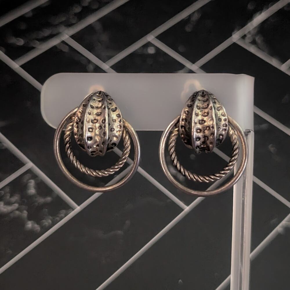 Vintage Clip On Earrings Large Dark Metal Statement Earrings